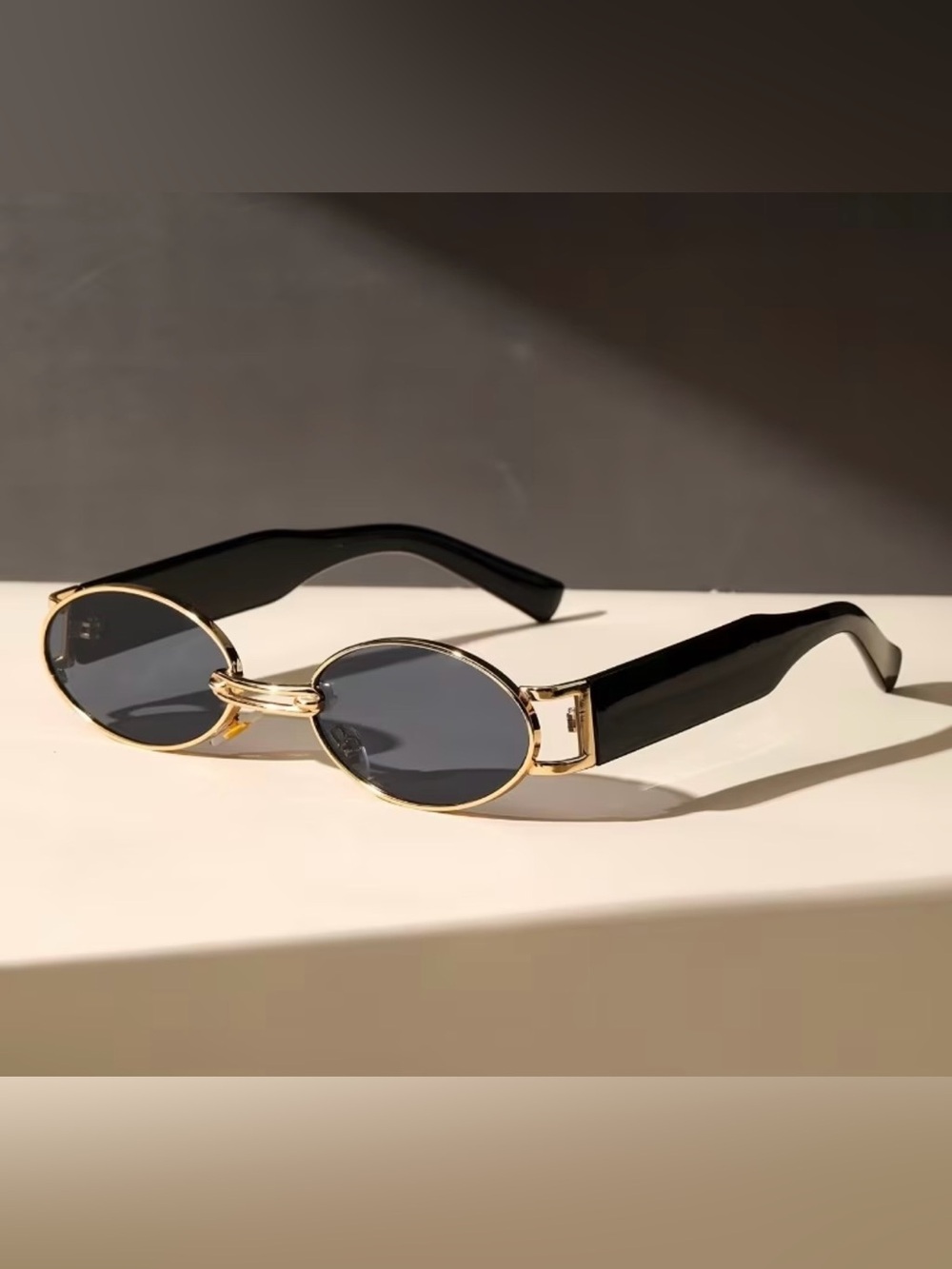 Gold Frame Black Oval Sunglasses - Unbranded